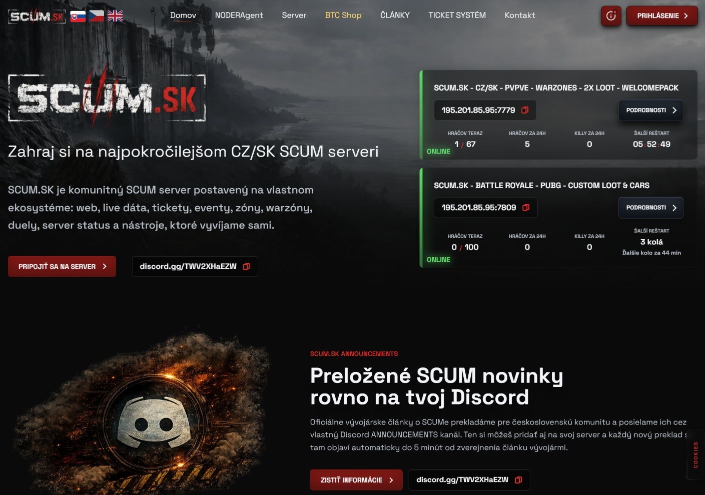 SCUM.sk homepage preview